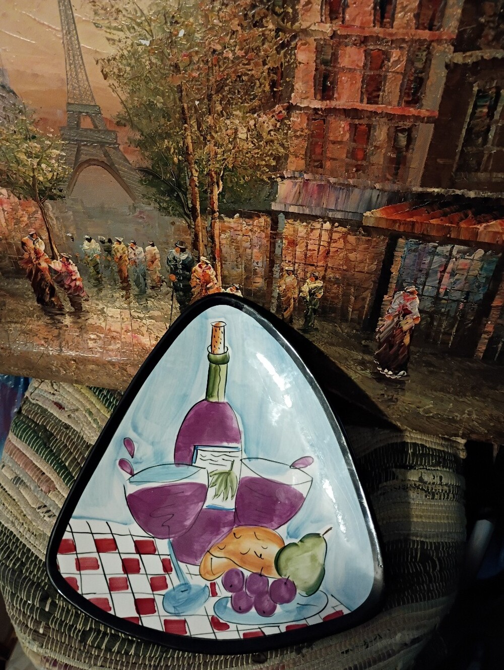 Hausenware🍷Hand-Painted Wine & Fruit Decorative Ceramic Plate - Purple Accents - Picture 4 of 6